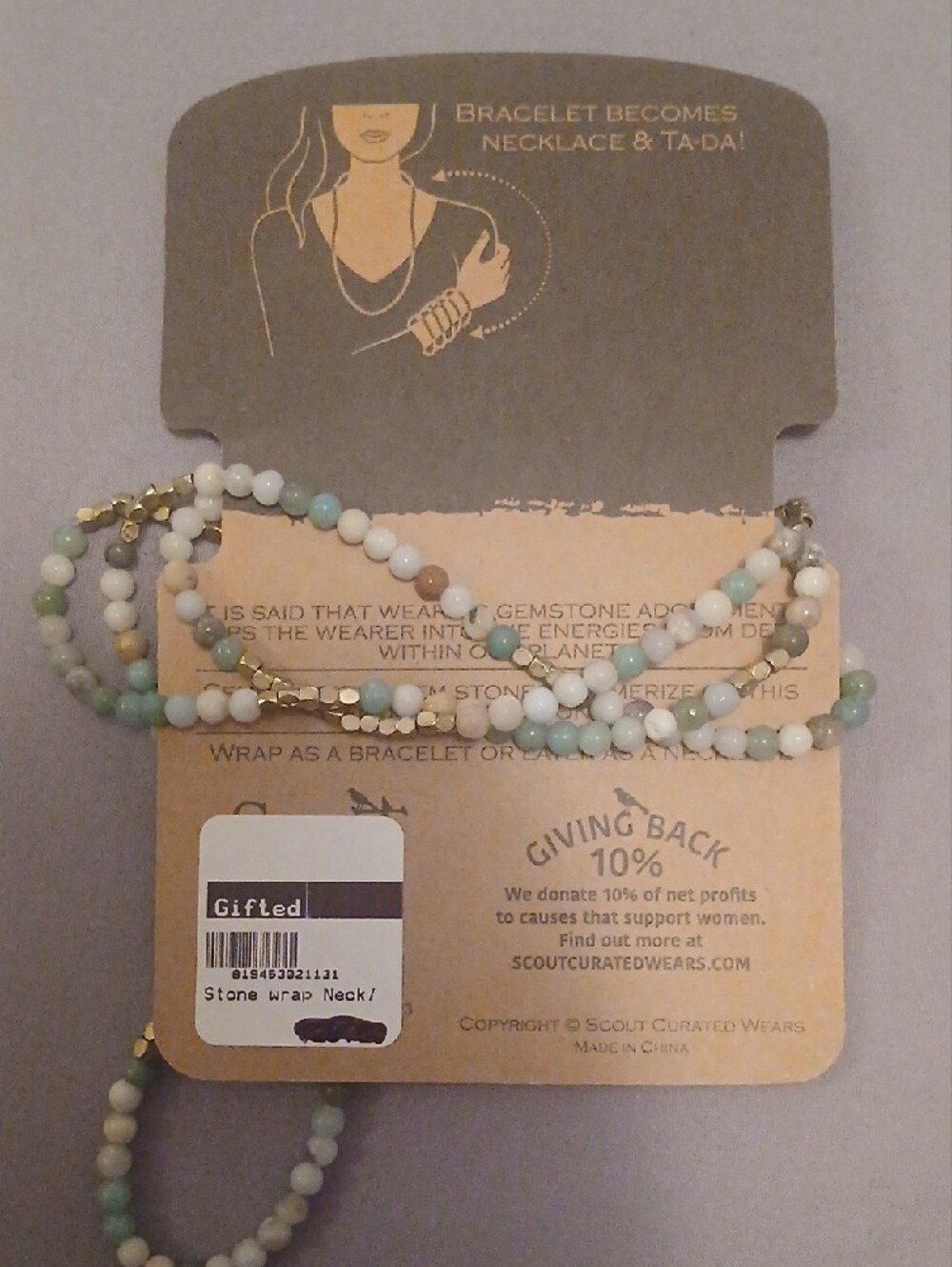 Scout Amazonite Beaded Necklace & Bracelet Set - White, Light Green, Gold - Picture 2 of 2